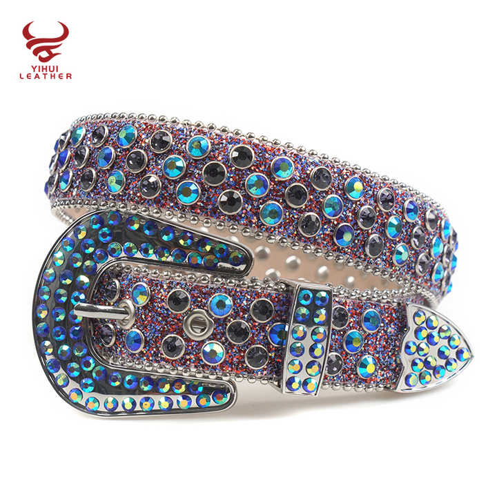 Factory Original Purple Color Rhinestone Kids Belts Fashionable Western Shiny Buckle Bb Simon Children Belt