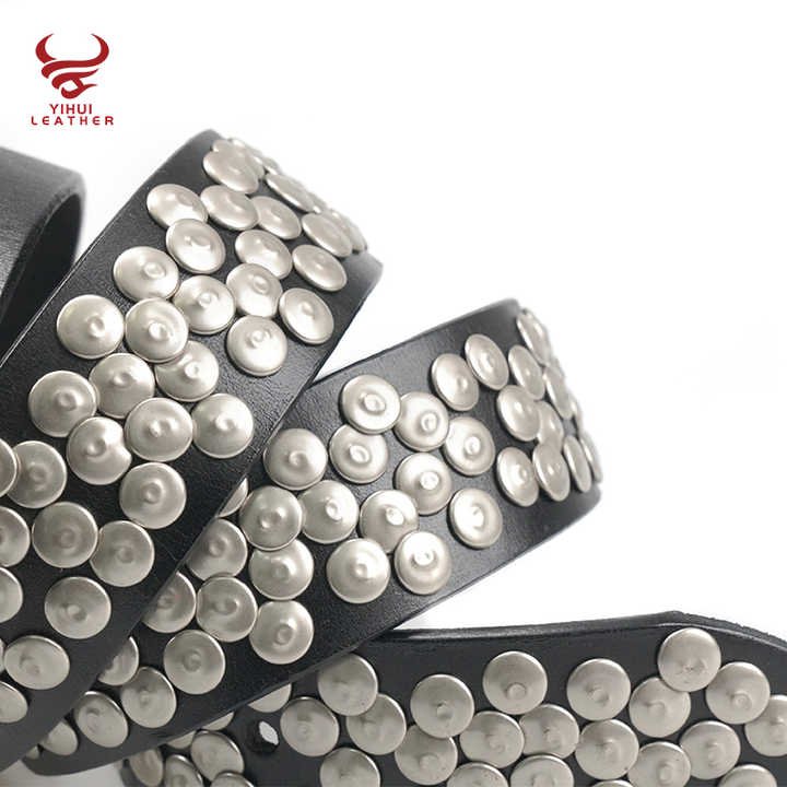 Wholesale Metal Mushroom Studded Leather Belt Genuine Leather Belt Luxury Black Punk Rock Cowhide Leather Belt for Man Women - 图片 3