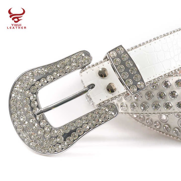 New Style 1.5inch Custom Bedazzled Western Synthetic Diamond PU Leather Belt White Rhinestone Designer Belt Bb Simon - 图片 6