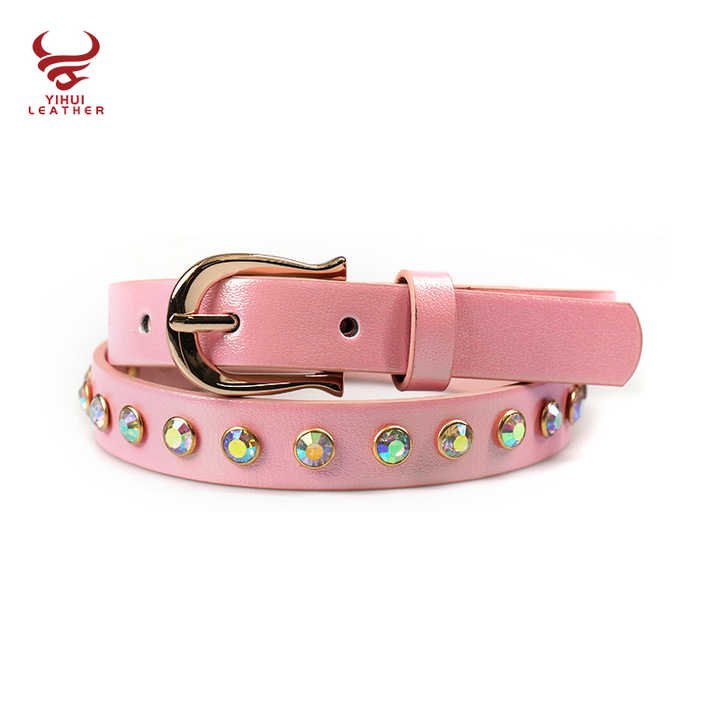 Designer New Crystal Leather Girls Chains Belts studded Rhinestone Belt Heart Buckle Colorful Leather Big Diamond Belts for Kids - 图片 6