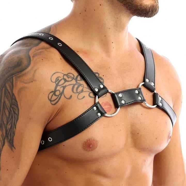 New Black PU Sexy Punk Chest Belt Clubwear Costume Body Harness Belt Gay Leather Body Chest Harness for Man - 图片 2