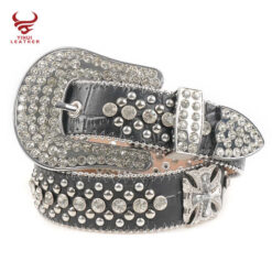 Factory Wholesale Genuine Leather Rhinestone Belt Bb Simon Mens Big Buckles studded Black Leather Diamond Belt for Men and Women