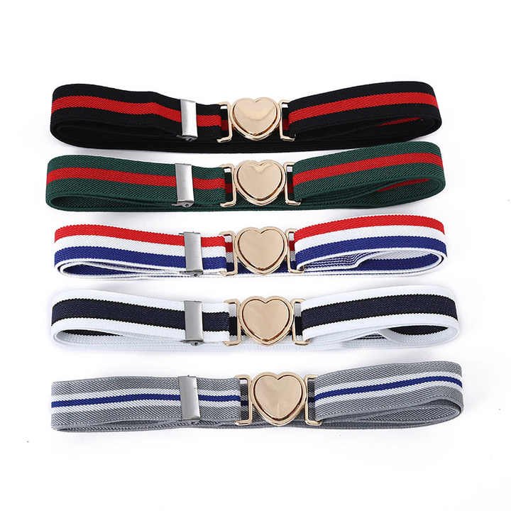 New Boys Girls Students Stretch Belts With Heart Buckle Back to School Uniform Belts Elastic Adjustable Belts for Toddler Kids - 图片 2