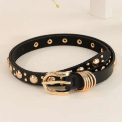 Manufacture Wholesale Vintage Leather Waist Belt for Jeans Dress New Trendy Women Golden Belts Fashion Punk Studded Girls Belt