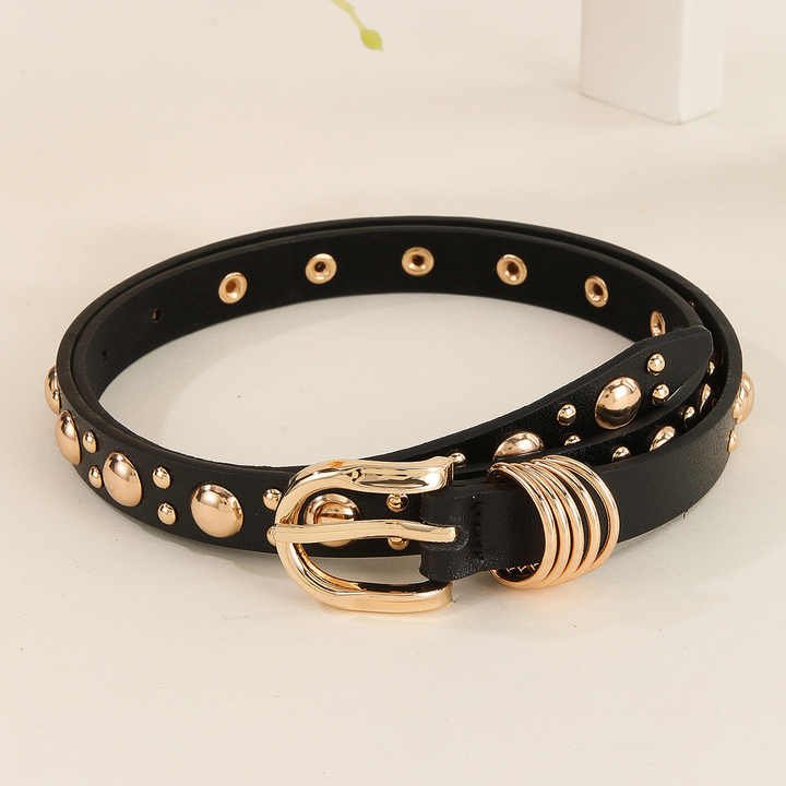 Manufacture Wholesale Vintage Leather Waist Belt for Jeans Dress New Trendy Women Golden Belts Fashion Punk Studded Girls Belt