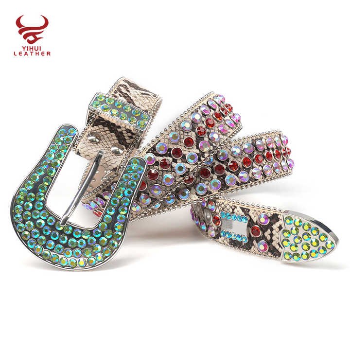 Fashion Western Cowboy Bb Simon Multi Color Crystal Rhinestone Belt Streetwear Bling Bling Big Buckle Rhinestones Belt for Men - 图片 2