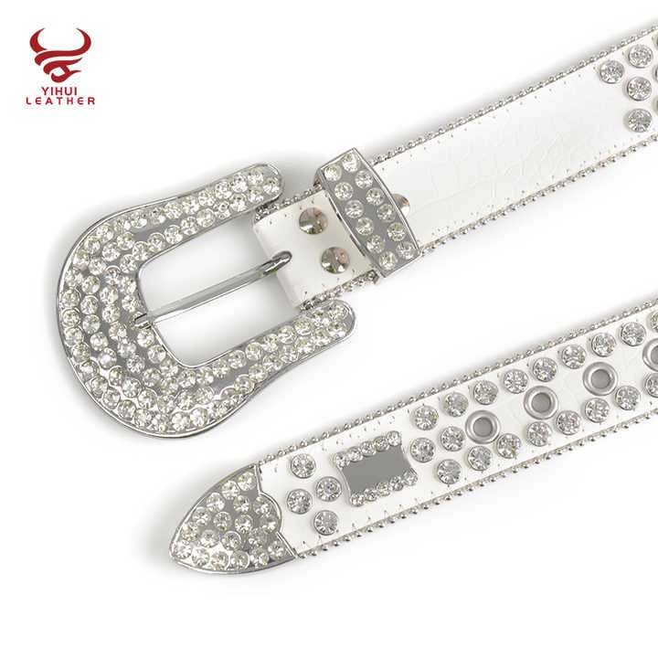 New Style 1.5inch Custom Bedazzled Western Synthetic Diamond PU Leather Belt White Rhinestone Designer Belt Bb Simon - 图片 2