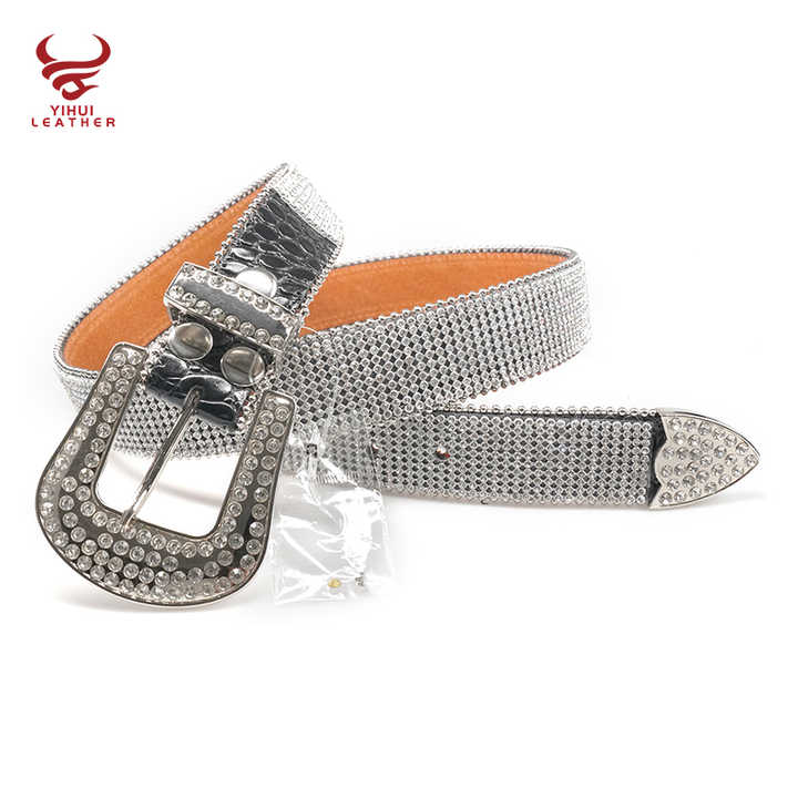 Inspired Designer Belts Strap With Sparkles Leather Shiny White Rhinestone Bling Bling Beaded Belts - 图片 2