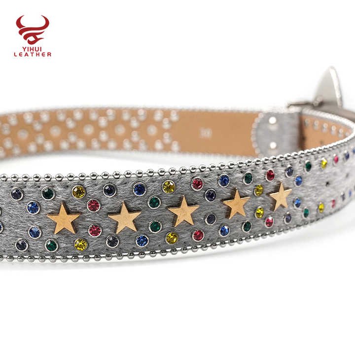 Western Cowboy Cowgirl Bling Studded Leather Belt for Jeans Pants Designer White Rhinestone Belt With Star Buckle for Men Women - 图片 3