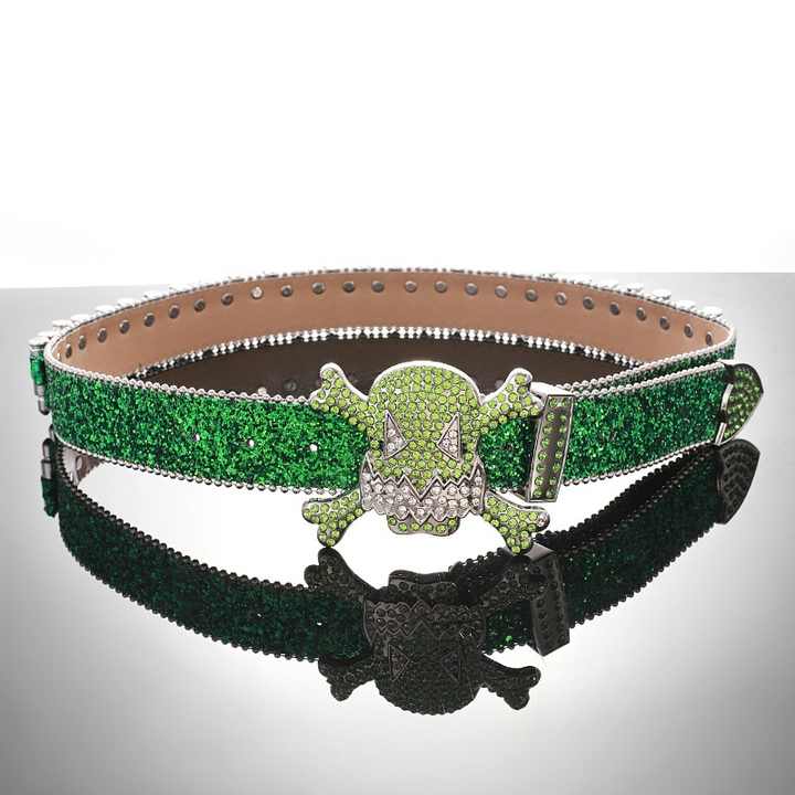 Halloween PU Leather studded Rivet Black Skull Belt Designer Shiny Punk Heavy Duty studded Bullet Rhinestone Belts for Cowboys - 图片 6
