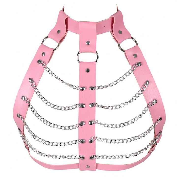 Wholesale Black Leather Tassel Chain Harness Bondage Belts Open Bra Gothic Punk Cosplay Belt Women Leather Body Harness Belts - 图片 5