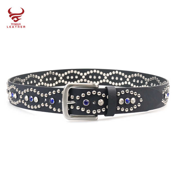 Designer Pin Buckle Bling Bling Mushroom Rivets Pants Belt for Women New Fashion 39mm Width Studded Turquoise Rhinestone Belt - 图片 4