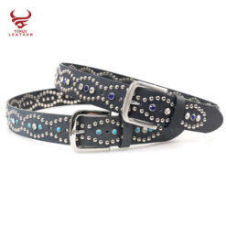 Designer Pin Buckle Bling Bling Mushroom Rivets Pants Belt for Women New Fashion 39mm Width Studded Turquoise Rhinestone Belt