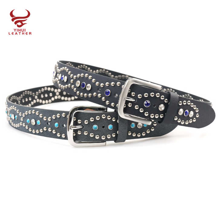 Designer Pin Buckle Bling Bling Mushroom Rivets Pants Belt for Women New Fashion 39mm Width Studded Turquoise Rhinestone Belt