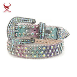 Famous Brands Removable Buckle Bling Crystal Belt Man Western Boy Stud Conchos Screw rainbow Rhinestone Belts