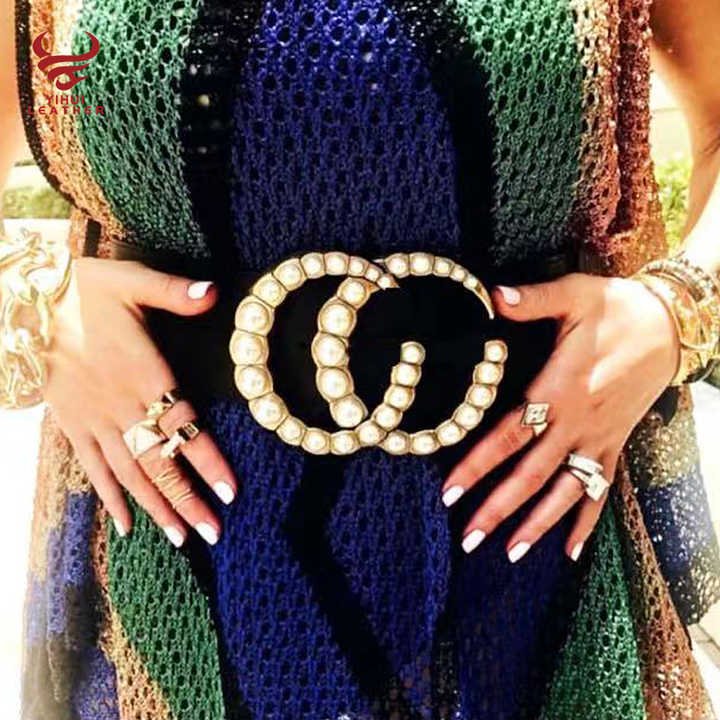 Beautiful Elegant Fashion Custom Crystal Diamond Double C 30mm Metal Rhinestone Buckle for Women - 图片 3