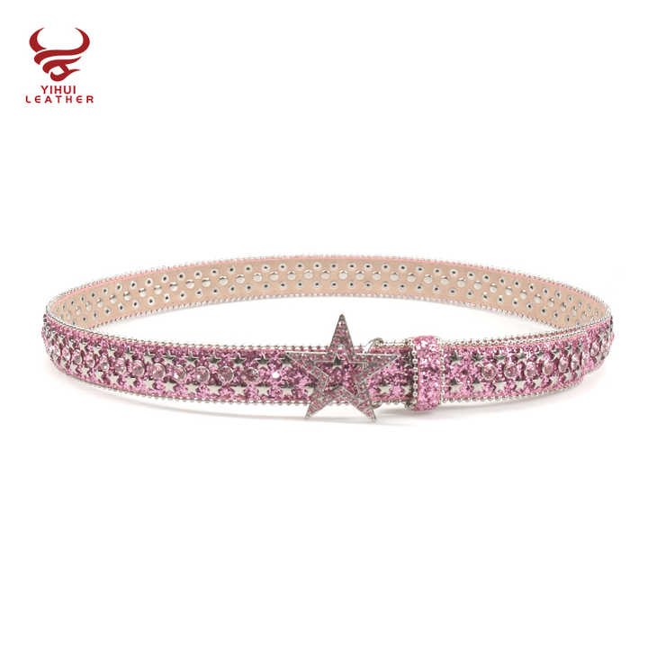 Custom Colorful Girls Leather Bb Belts pink Bling Bling Western PU Leather Star Belt Buckles studded Rhinestones Belt for Kids - 图片 5