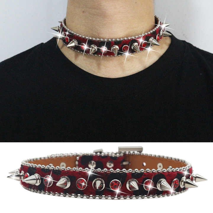 Designer Adjustable Sparkly Crystal Rivet Pet Belt Sparkly Crystal Leather Piked Puppy Collar Studded Rhinestone Dog Collar - 图片 4