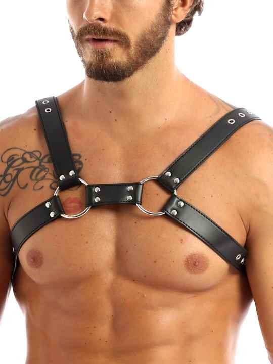 New Black PU Sexy Punk Chest Belt Clubwear Costume Body Harness Belt Gay Leather Body Chest Harness for Man - 图片 3