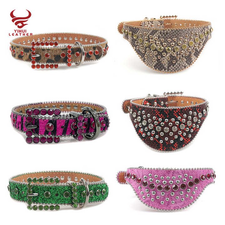 Custom Luxury Crystal Cat Collar Dog Saliva Towel Designer Diamond Pet Belt PU Leather Red Rhinestone Pet Dog Collars - 图片 2