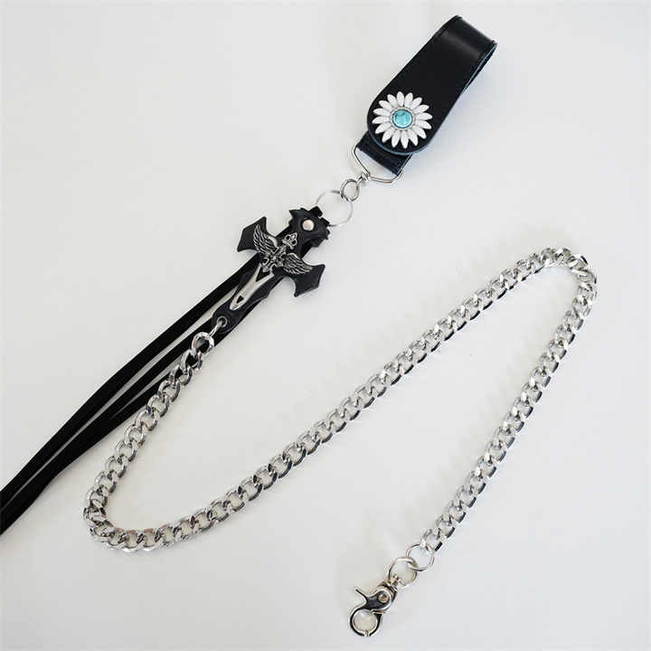 New Hip Hop Belt Western Heavy Duty Jeans Chains Goth Chunky Cross Jeans Pocket Chains Belt for Young Cowboys Cowgirls - 图片 5