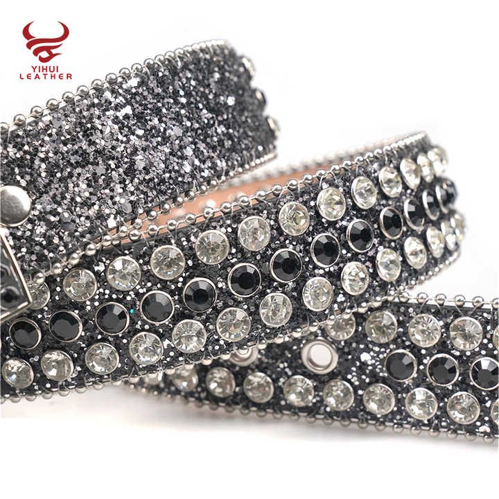 Custom logo Bling Bling BB Belt studded Diamond PU Leather Strap Black Skull Buckle Western Cowboy Rhinestone Belt for Men - 图片 3
