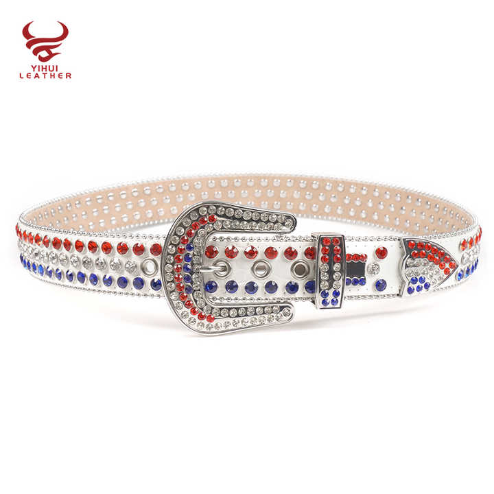 High Quality White Pu Leather Bb Simon Belts Rhinestone Men Crystal Belt Color Mixed - 图片 5