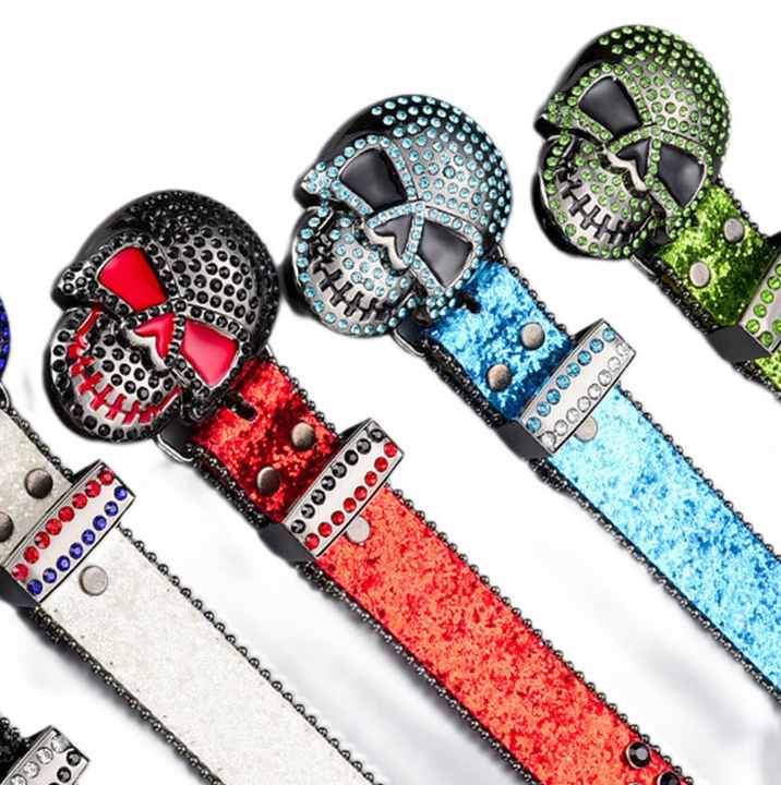 New Diamond Cowgirls PU Belt Bling Bling Western Goth Y2k Streetwear Skull Buckles Punk Style Studded Rhinestone Belt Man Woman - 图片 6