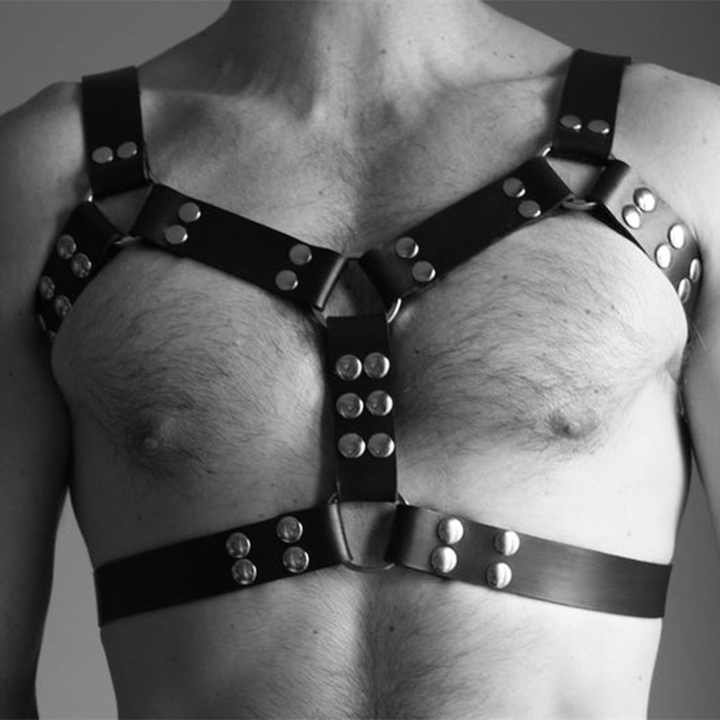 Sexy Men Faux PU Leather BDSM Harness Gay Fetish Erotic Lingerie Body Garter Belt - 图片 2