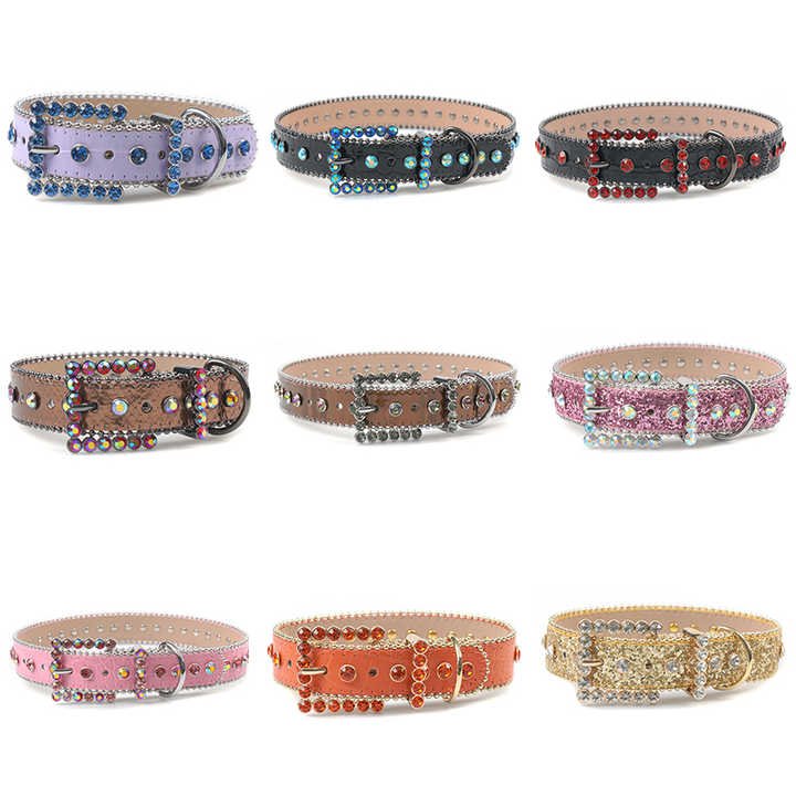 Designer Hot Sale Leather Rhinestone Pet Collar Jewelry Necklace Bling Bling Puppy Accessories PU Leather Pets Chocker - 图片 6