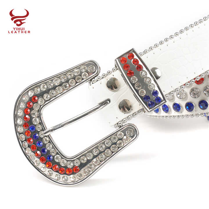 High Quality White Pu Leather Bb Simon Belts Rhinestone Men Crystal Belt Color Mixed - 图片 3