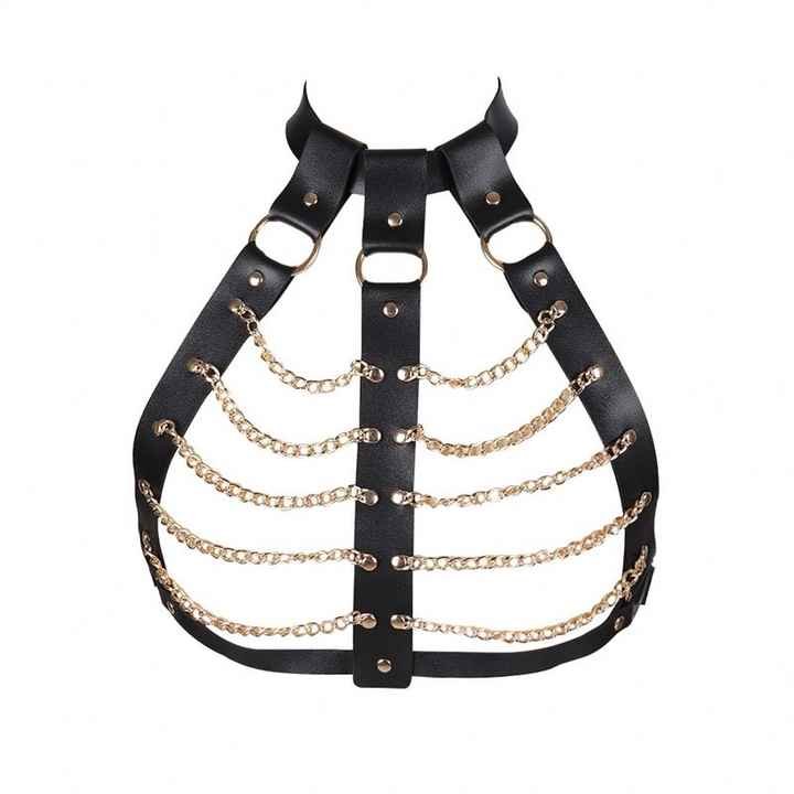Wholesale Black Leather Tassel Chain Harness Bondage Belts Open Bra Gothic Punk Cosplay Belt Women Leather Body Harness Belts - 图片 3