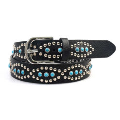 Wholesale Western Cowgirl Punk Rock Studded Bling Belts Pin Buckle PU Leather Belt Retro Turquoise Rivet Jean Belt for Men