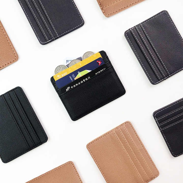 Custom Logo Leather Small Wallet Slim Minimalist Front Pocket Wallet Fashion RFID Blocking Faux Leather Mini Credit Card Holder - 图片 4