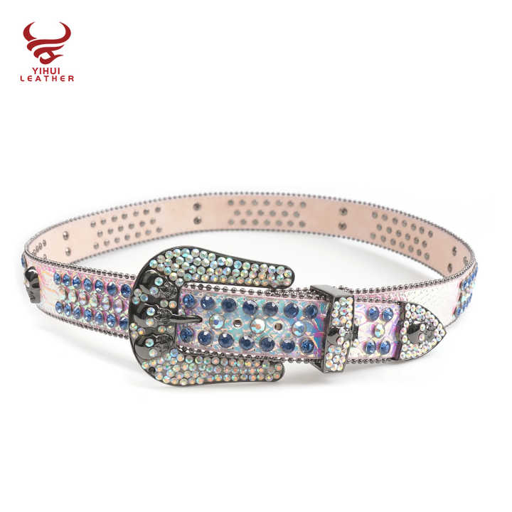 2021 New Arrival Famous Brands Cinturones Woman Belt PU Leather White Skull Rhinestone Belts - 图片 4