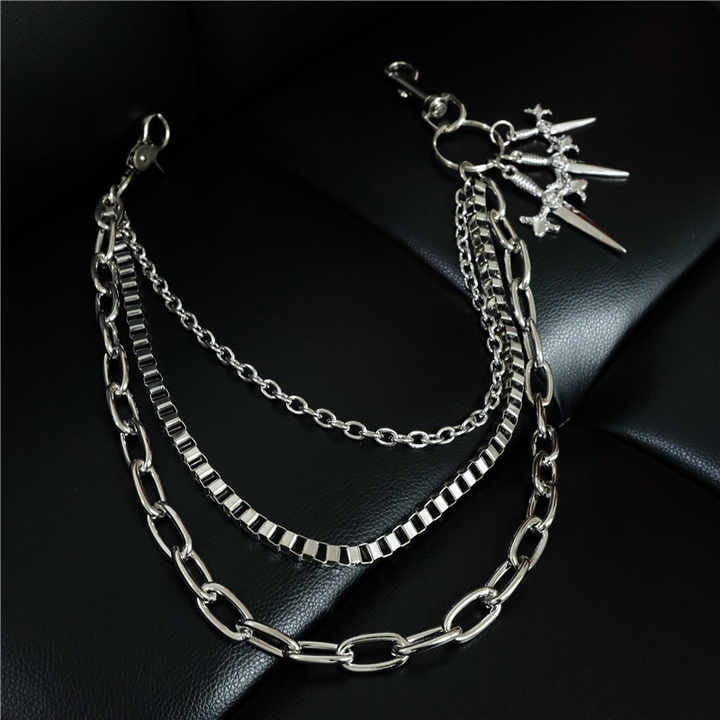 New Hip Hop Belt Western Heavy Duty Jeans Chains Goth Chunky Cross Jeans Pocket Chains Belt for Young Cowboys Cowgirls - 图片 6