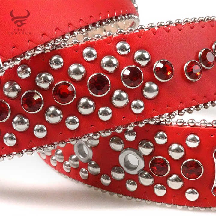 Manufacture Wholesale New Designer PU Leather Belts Shiny Big Buckle BB Simon Studded Red Diamond Crystal Rhinestone Belt - 图片 2