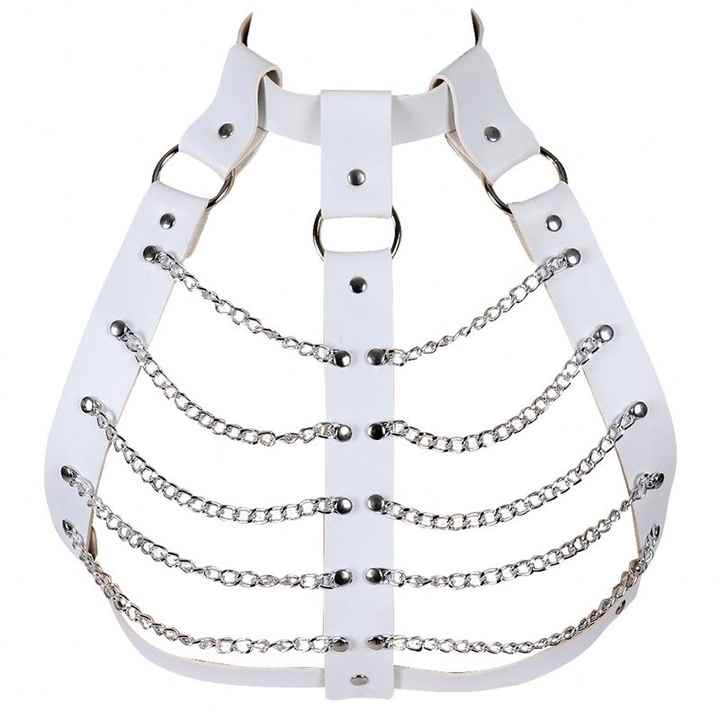 Wholesale Black Leather Tassel Chain Harness Bondage Belts Open Bra Gothic Punk Cosplay Belt Women Leather Body Harness Belts - 图片 4