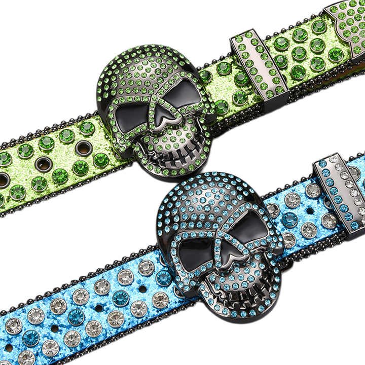 New Diamond Cowgirls PU Belt Bling Bling Western Goth Y2k Streetwear Skull Buckles Punk Style Studded Rhinestone Belt Man Woman - 图片 3