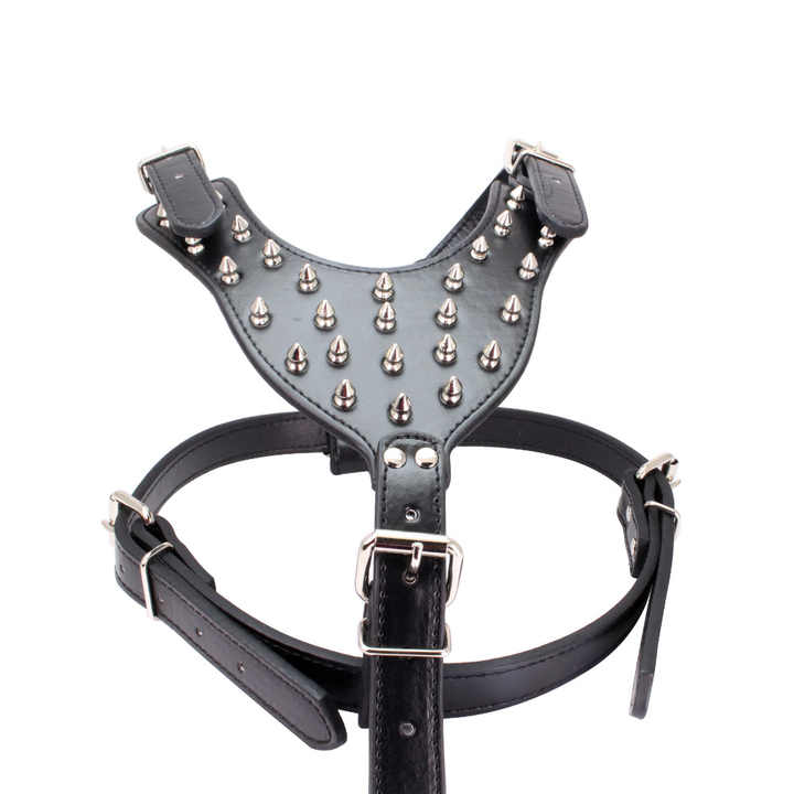 Pink Leopard Funny Rottweiler PU Leather Studded Rivet Dog Collar with Leash Spike Leather Collar and Harness 3 Pcs Set for Dogs - 图片 2