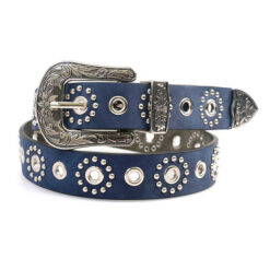 Fashion Graved Buckle PU Leather Studded Belt Women Vintage Western Cowboy Metal Heart Rivets Waist Belt for Ladies Girls