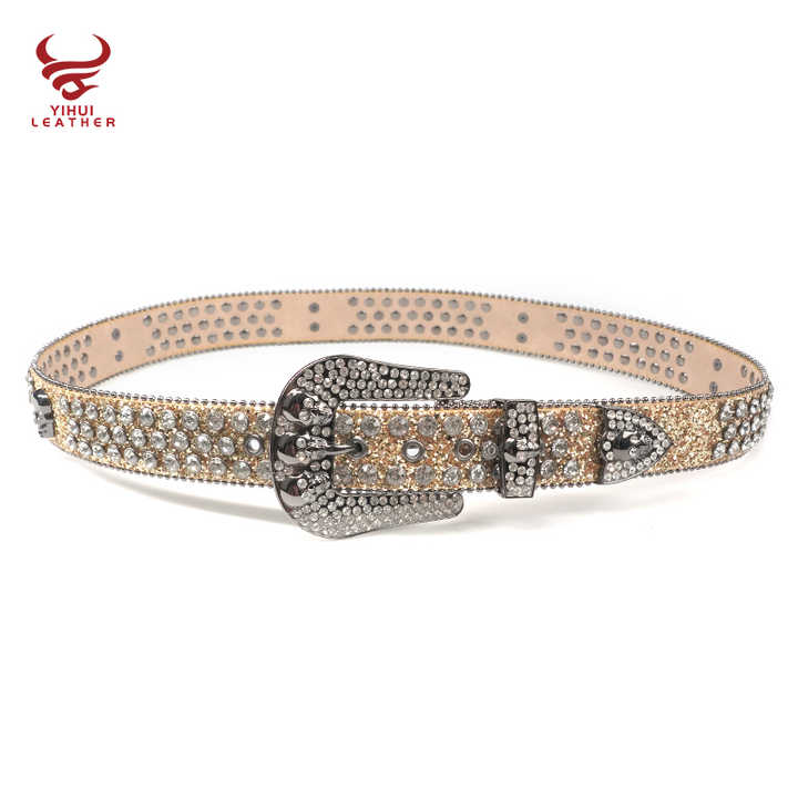 Wholesale Luxury Strap Rhinestones Belt Western Cowboy Crystal Glitter Diamond Studded Golden Big Skull Buckle Belts BB Simon - 图片 4