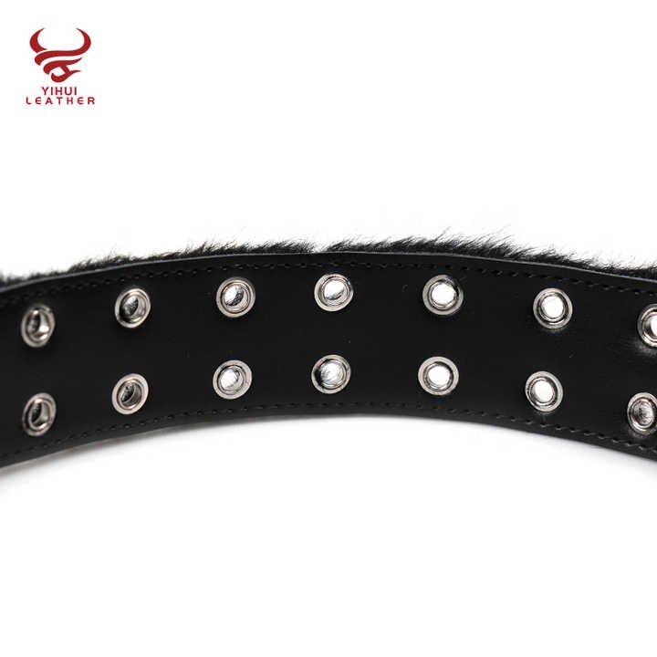 Wholesale Fancy Punk Faux Fur Leather Belt Men Double Pin Buckle studded Holes Black Horse Hair PU Leather Belt for Women - 图片 4