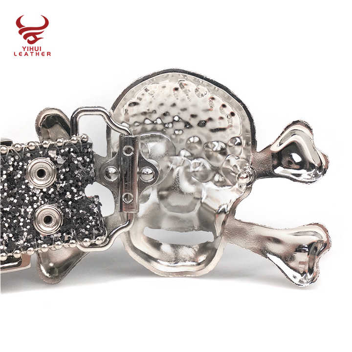 Custom logo Bling Bling BB Belt studded Diamond PU Leather Strap Black Skull Buckle Western Cowboy Rhinestone Belt for Men - 图片 5