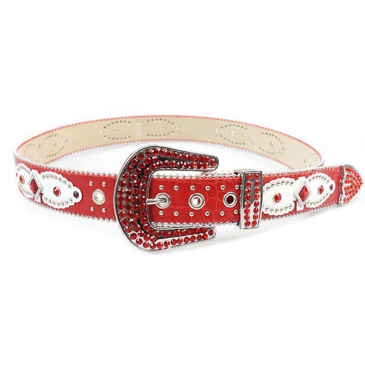 Designer Western Cowgirl PU Leather Snake Skin Belt Crystal Faux Fur Diamond Belts Christmas Red Rhinestone Belts for Women Men - 图片 3