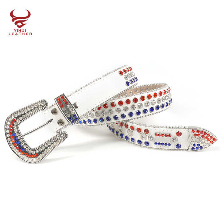 High Quality White Pu Leather Bb Simon Belts Rhinestone Men Crystal Belt Color Mixed - 图片 2