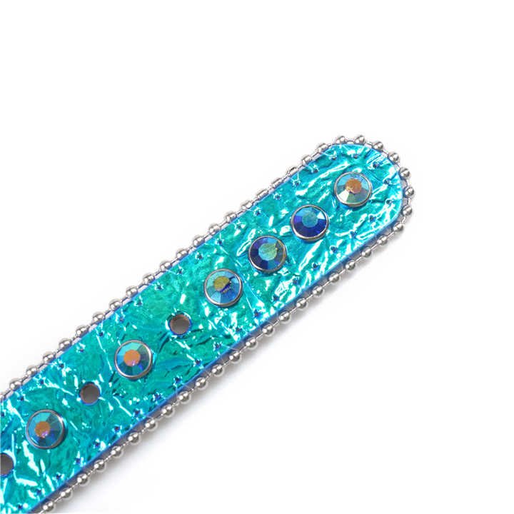 Hot Sale Padded Leather Dog Collar Round Puppy Collar Designer Bling Bling Diamond PU Leather Rhinestone Dog Collar - 图片 4