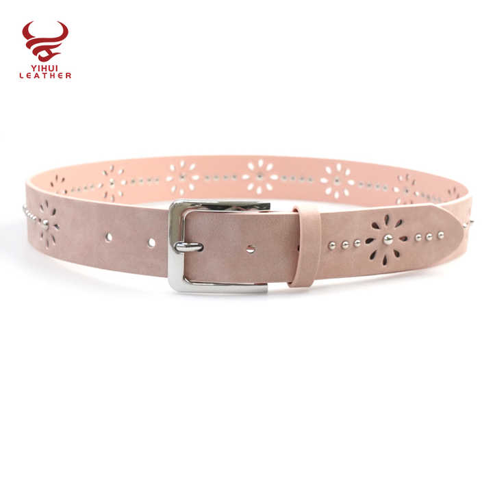 Wholesale Pin Buckle Studded Mushroom Rivets Belts Women Hollow Flower Jeans New Faux Leather Studded Blue Belt for Girls Dress - 图片 5