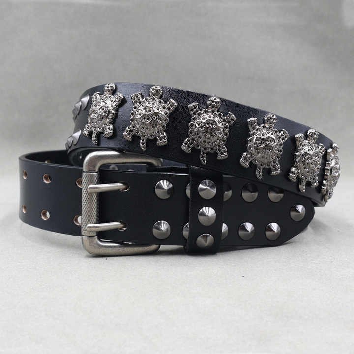 New Fashion Halloween Medieval Renaissance Belt Double Grommet Studded Skull Belt for Men Double Prong Vintage Goth Punk Belts - 图片 4
