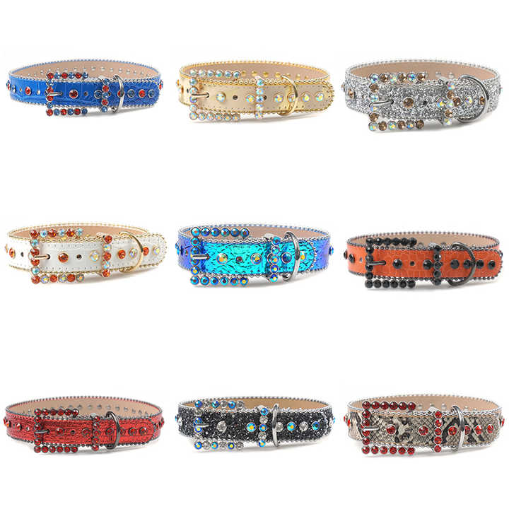 Designer Hot Sale Leather Rhinestone Pet Collar Jewelry Necklace Bling Bling Puppy Accessories PU Leather Pets Chocker - 图片 5
